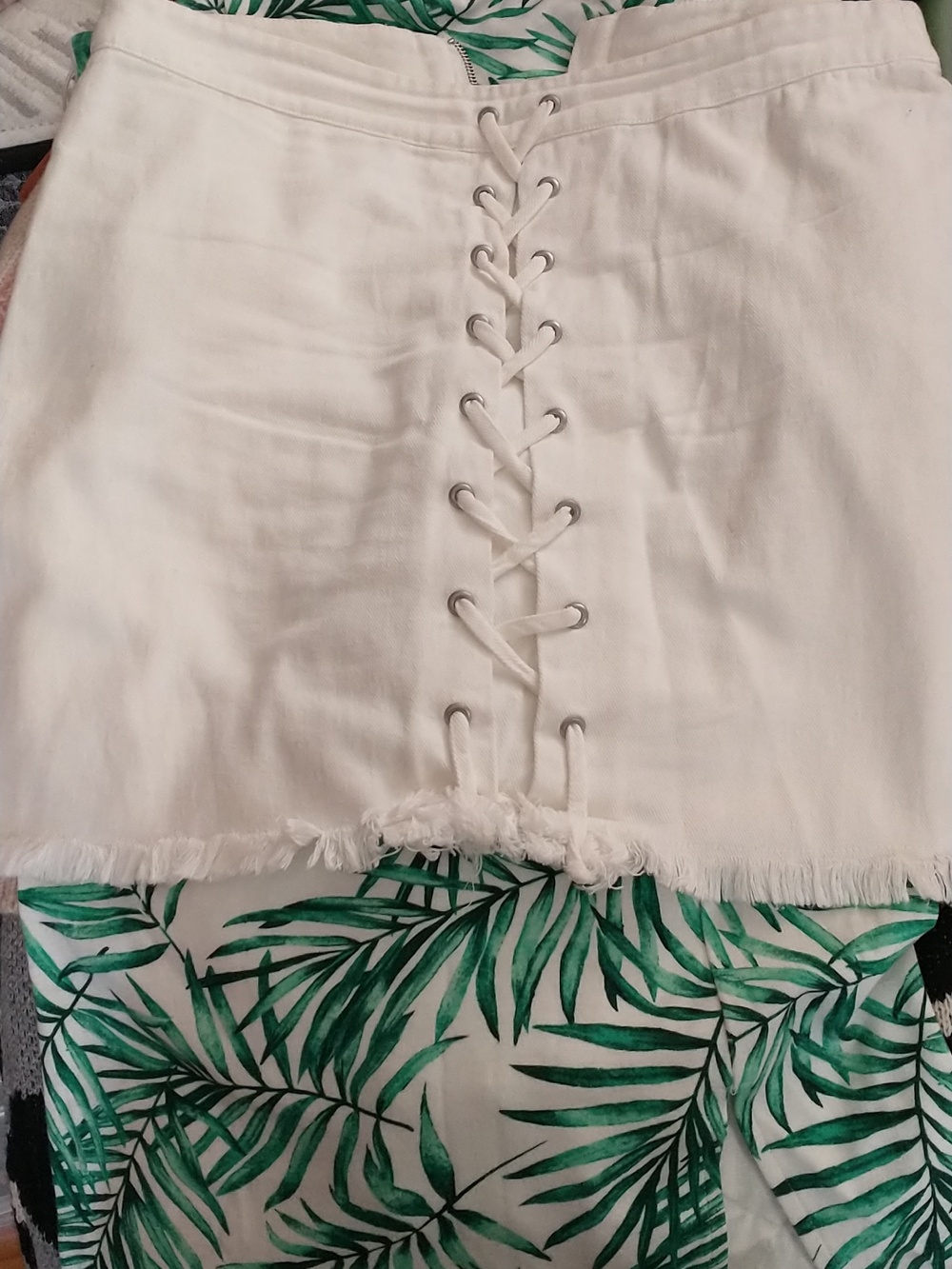 White Denim Cross stitch skirt